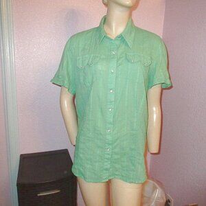 Vtg Double D Ranch Pearl Snap Top Size L Tunic Embroidered Lightweight Western